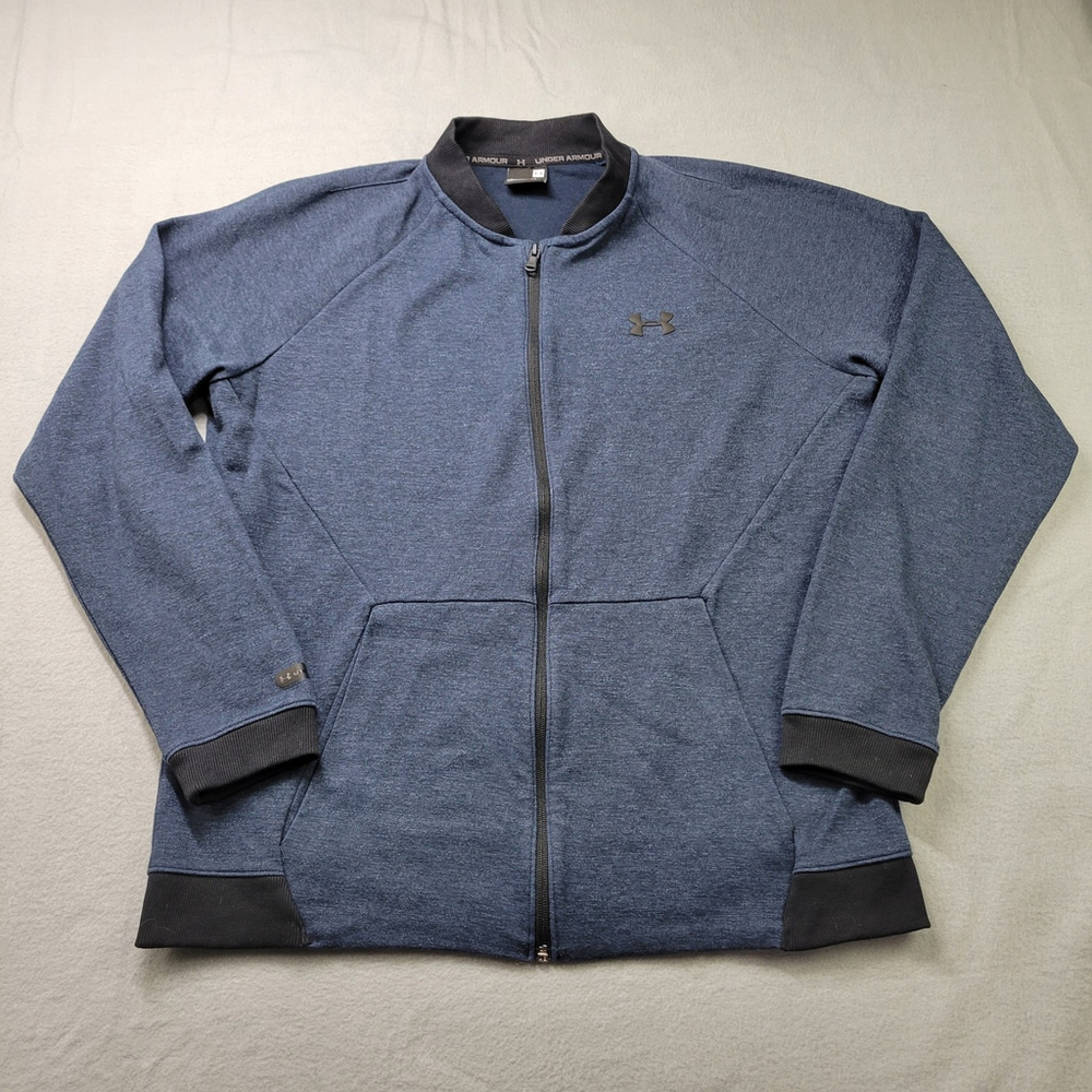 Under Armour Men's XL Unstoppable Double Knit Bomber Jacket Navy Blue Full Zip